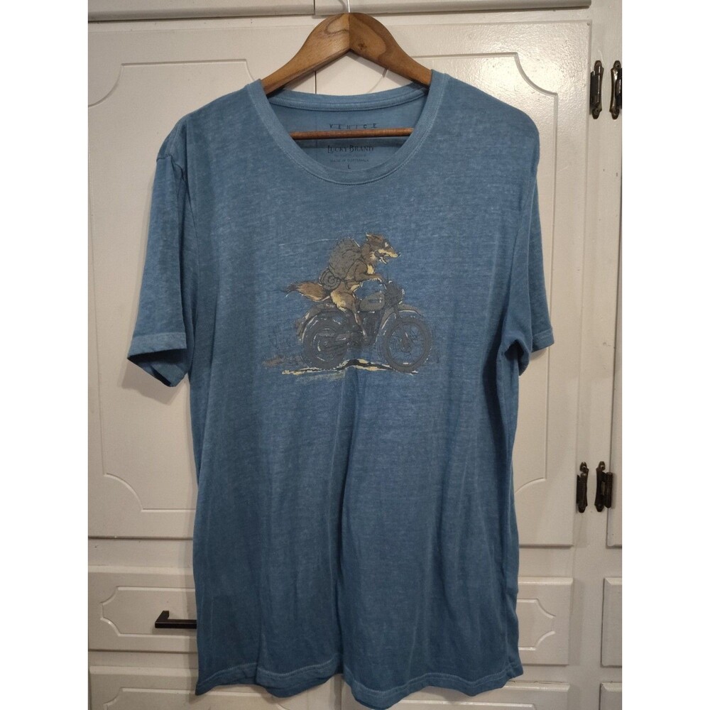 Venice BURNOUT LUCKY BRAND Men's Motorcycle Wolf Dog Short Sleeve T-Shirt Large